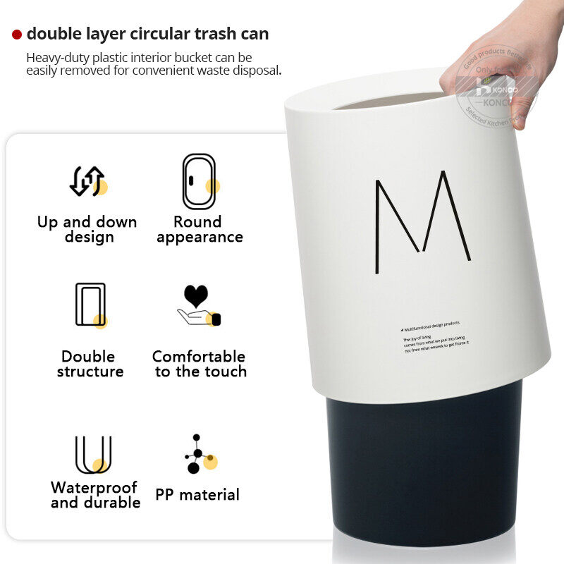 Konco Nordic Style Trash Can Garbage Storage Box Trash Bins Double Layers Garbage Can Kitchen Bathroom Dustbin bathroom trash can