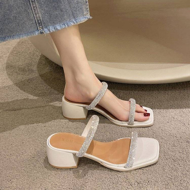 RENBEN High heel sandals Star love rhinestone high heels open toe sandals Silver word buckle women's stiletto high heels