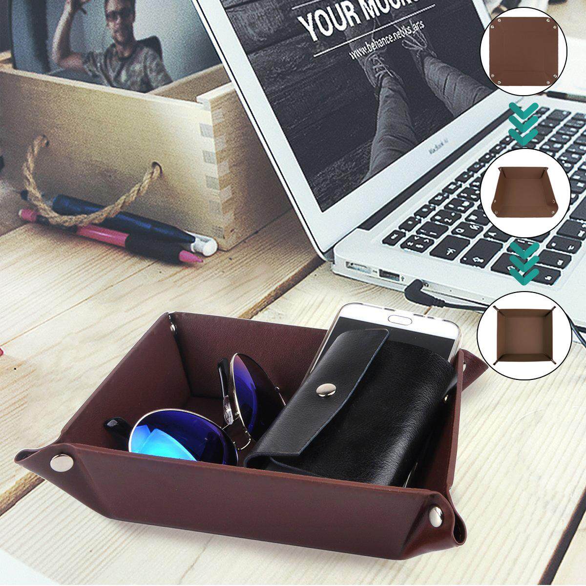 PU Leather Folding Keys Clips Hộp Lưu Trữ Wallet Coin Đồ Lặt Vặt Khay Lưu