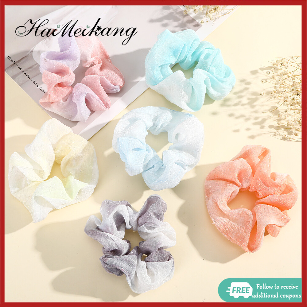 Haimeikang Hair Ring Korean Version of Elegant Organza Large Intestine Hair Ring Gradient Large Intestine Hair Ring Petal Edge Hair Ornaments Elastic Light Yarn Hair Rope Headdress Bow Bow Large Intestine Hair Ring Women