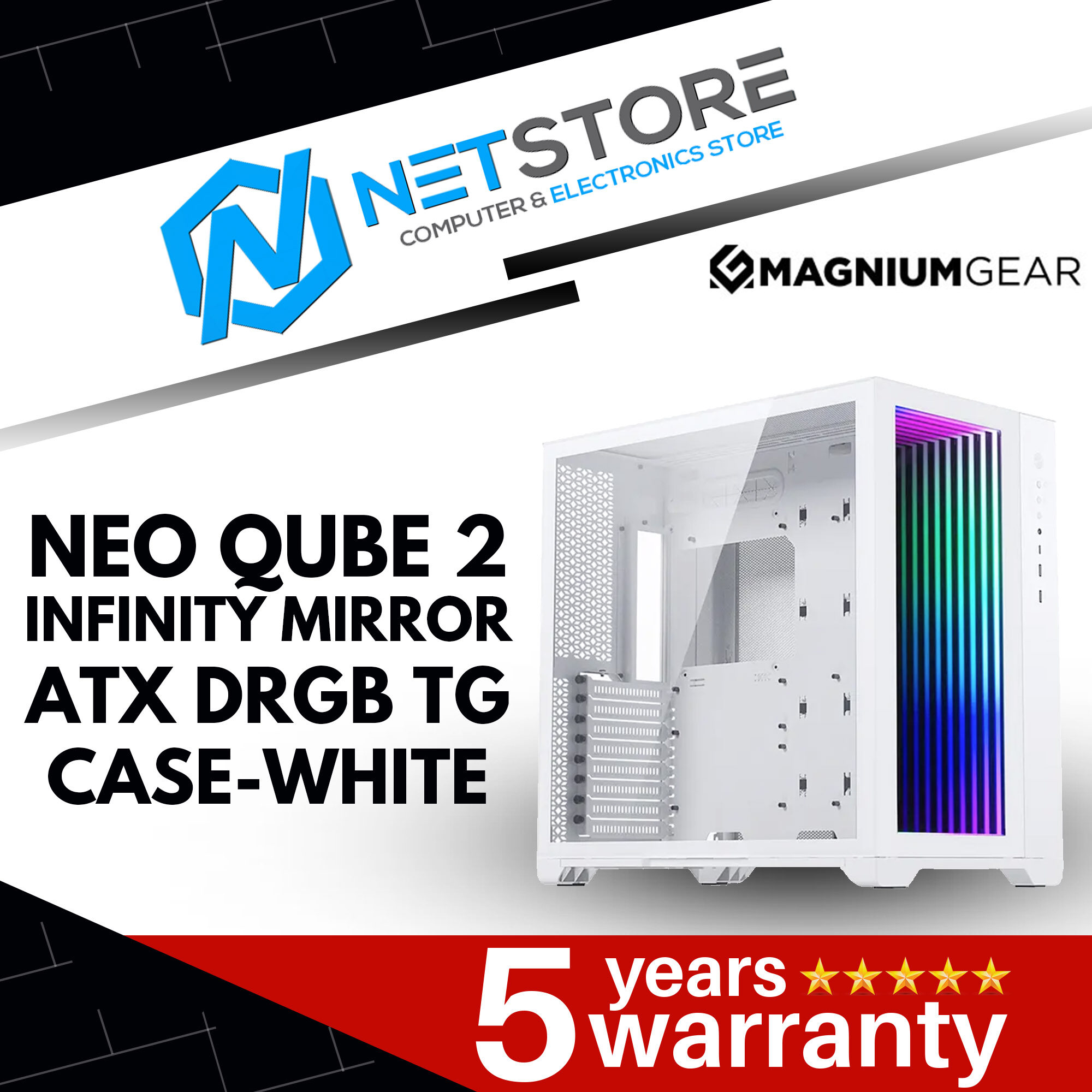 MAGNIUMGEAR NEO QUBE 2 INFINITY MIRROR ATX DRGB TG CASE - WHITE - MG ...
