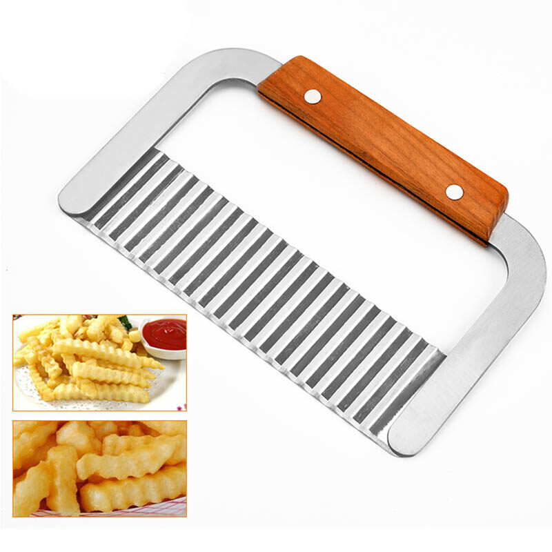 SHOOTHE Vegetable Crinkle Wavy Cutting Potato Chip Cutting Blade Cutting Dough Scraper Hardwood Handle fruit Vegetable Cut Tools Stainless Steel Kitchen Gadgets 1PC