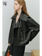 Fsle đi lại phong cách áo khoác da phụ nữ mùa thu 2022 phong cách mới ve áo rộng xe máy mang phong cách cá tính phù hợp với áo khoác da ngắn cho nữ