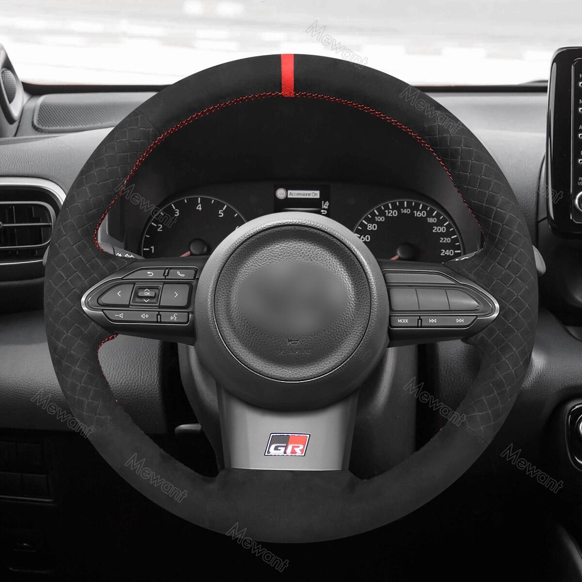 Mewant Black Alcantara Car Steering Wheel Cover Wraps For Toyota Yaris