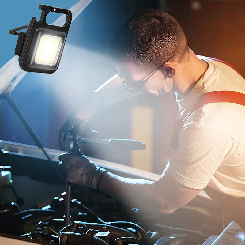 Mini Flashlight Rechargeable Glare COB Keychain Light USB Charging Emergency Lamps LED Work Light Portable Outdoor Camping Light Car Work Light
