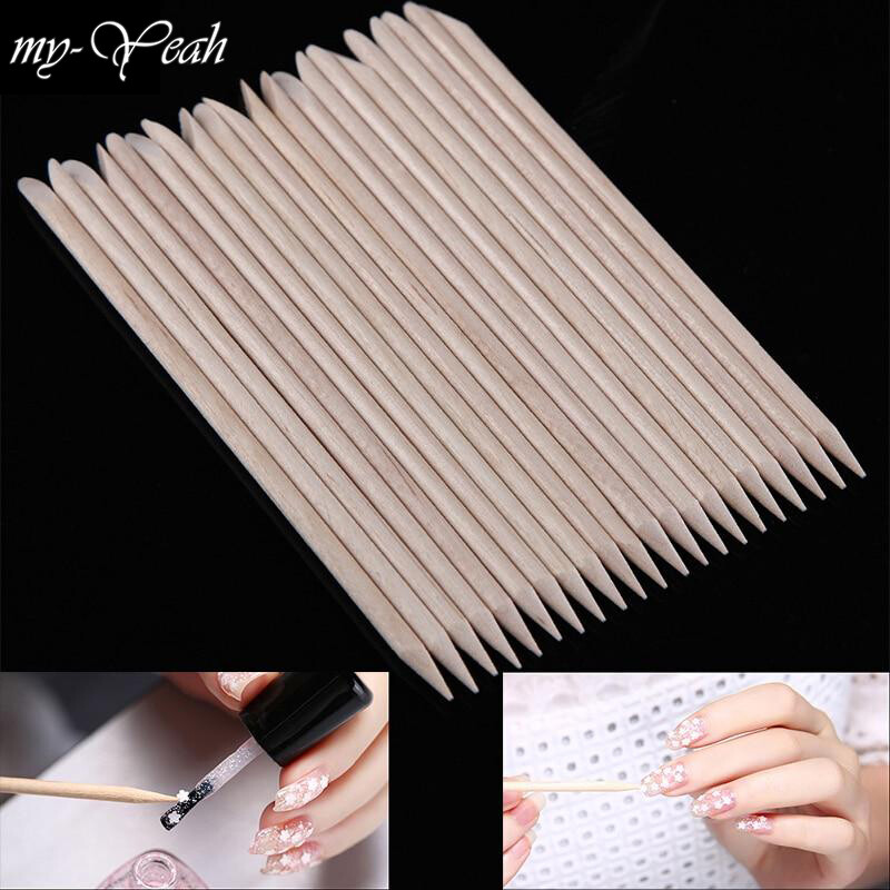 20Pcs/100Pcs Nail Art Dual End Wood Stick Cuticle Pusher Remove Clean Dead Skin Edge Trimmer Rhinestone Bead Sequin Dotting Tool