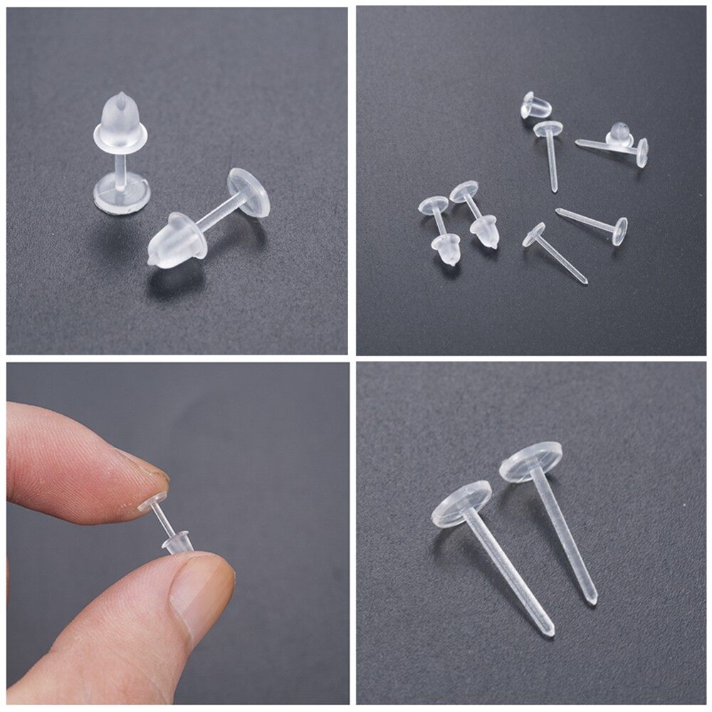 Set 25 cặp/ 50 chốt xỏ khuyên tai nhựa trong suốt không gây dị ứng, hàng có sẵn