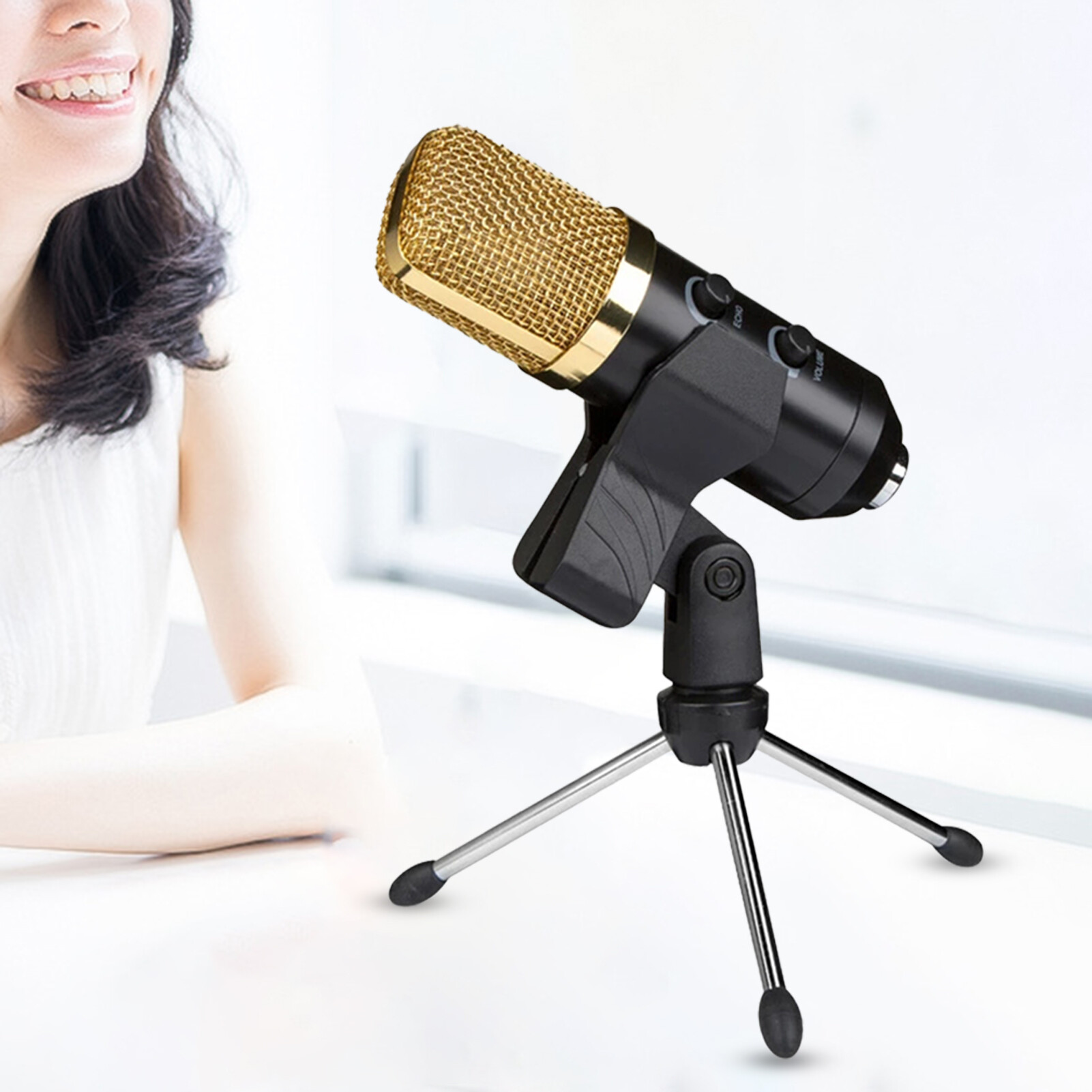 zhanxing Microphone Stand Universal Shockproof Adjustable Desktop Microphone Tripod Clip Holder for Broadcast