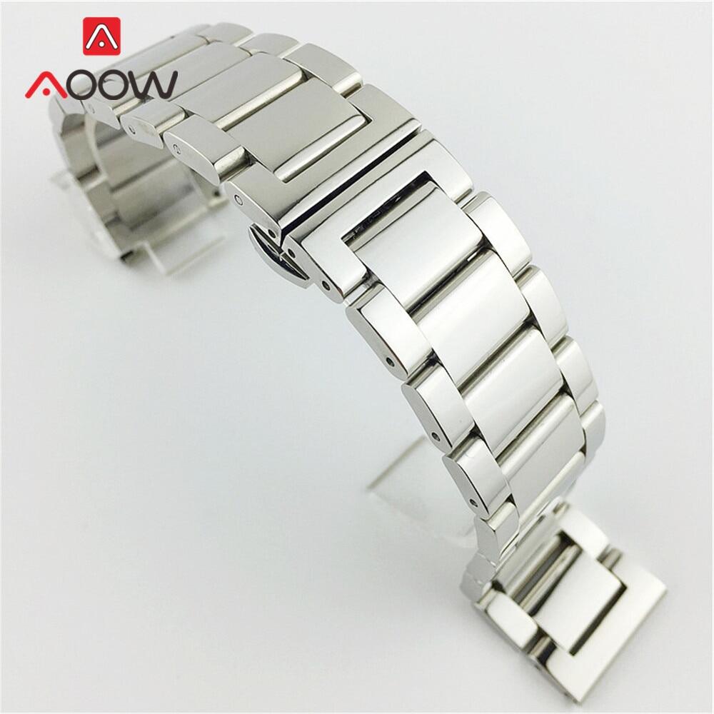 Polished Stainless Steel Metal Watchband 16mm 18mm 20mm 22mm 24mm 26mm Butterfly Buckle Quick Release Solid Watch Strap Band Bracelet Men Women