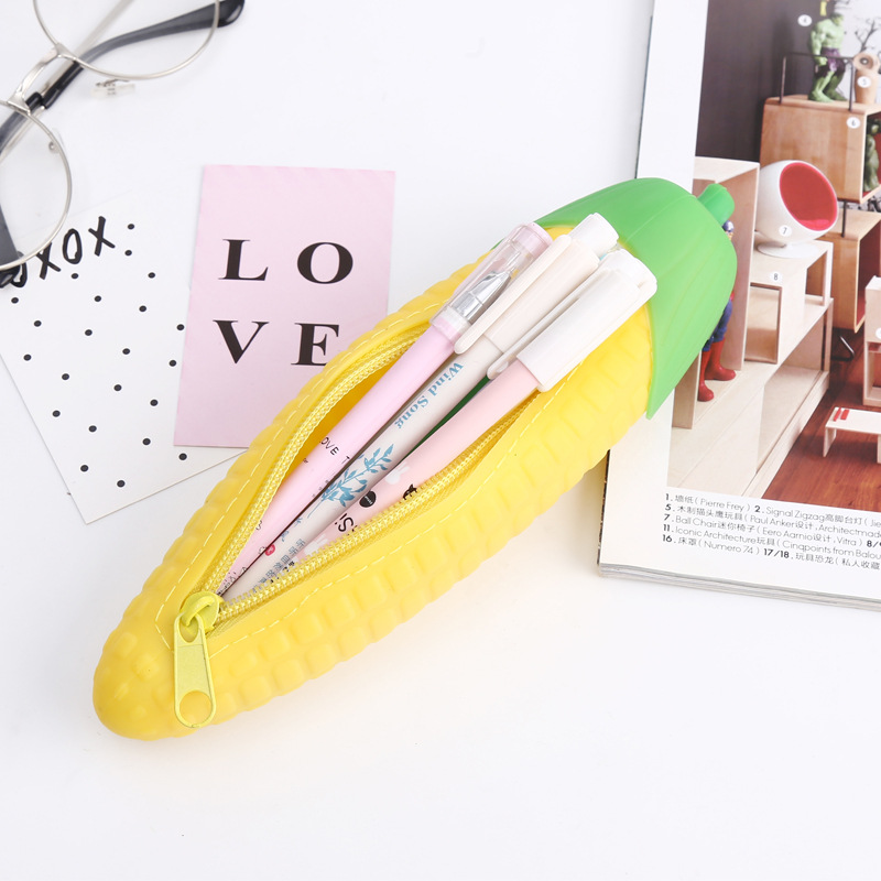 Creative Fruit Shape Silicone Pencil Case Cartoon Large Capacity Pencil Case Student Storage Stationery Bag
