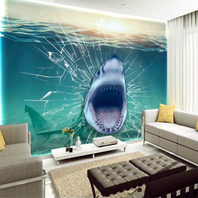 Wall mural photo art Wall mural Abstract Shark Broken The Window interioir photo wallpapers Stickers Vinyl Wall Mural For Living Room Bedroom
