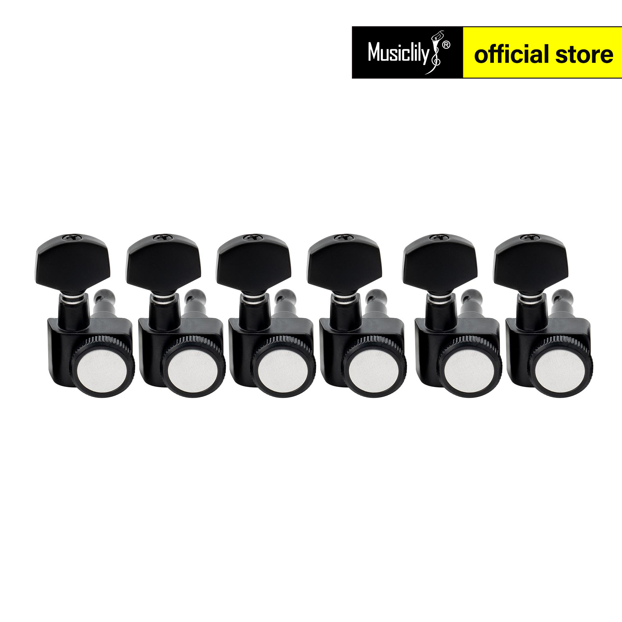 Musiclily Pro 6-in-line 2-pins Guitar Locking Tuners Machine Heads Tuning Pegs Keys Set for Fender Strat/Tele, Chrome Black Gold
