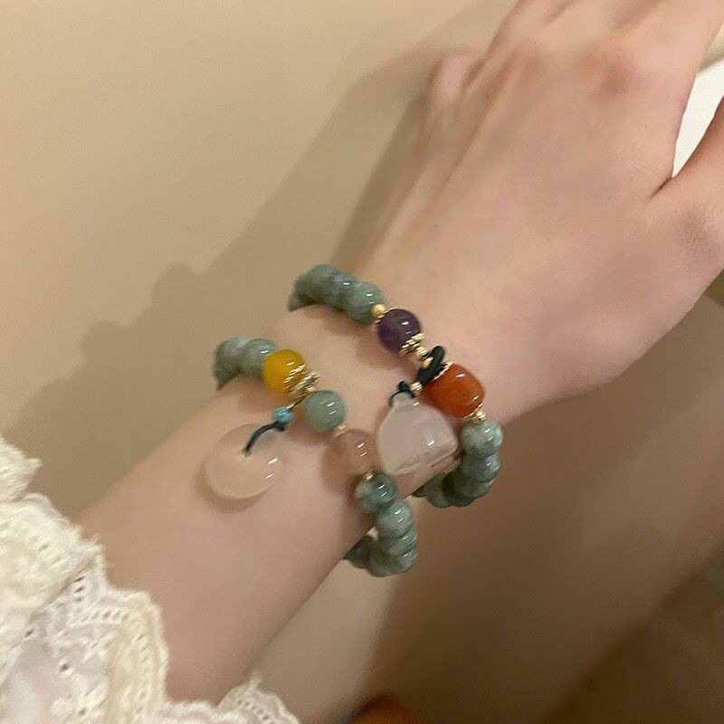 Design Green Hetian Jade Hand String to Attract Money Love Luck Bracelet Women