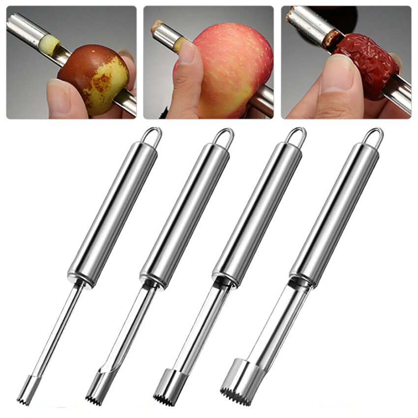 Fruit Corer, Pitter Set of 4, Multi-Function Corers and Pitters Remover Set, Stainless Steel Core Remover Tool for Apple, Pear, Cherry, Jujube, Red Dates or More with Sharp Serrated Blade