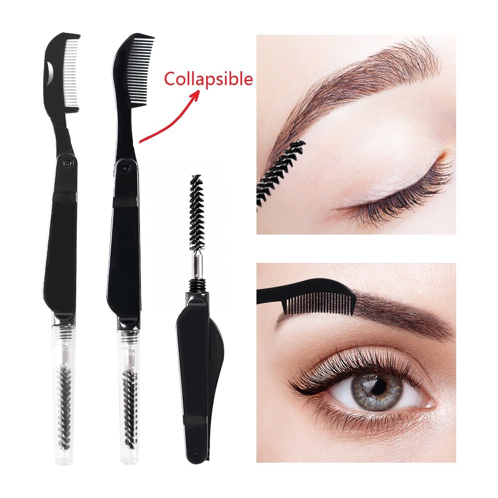 DORISNA Lược Chải Lông Mày Hai Đầu Gấp Gọn Chuyên Nghiệp Lược Chải Lông Mi Lược Thép Màu Đen