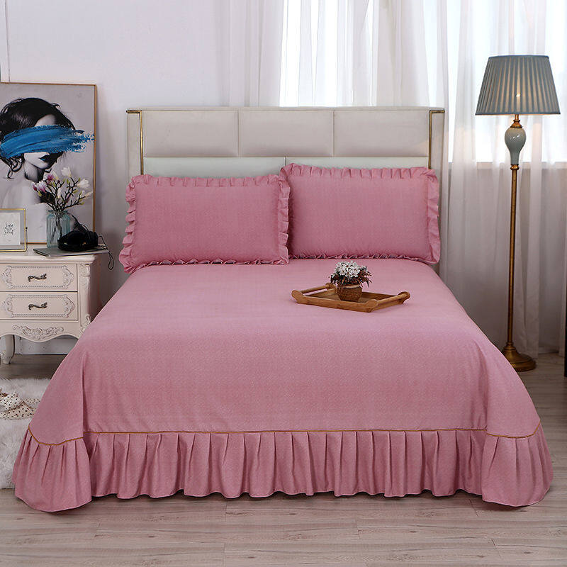 Thickened Bedspread Solid Color Thick Bedspread European Ruffle Round Corner Bedspread One Piece 1.5 Bed 1.8 Bed