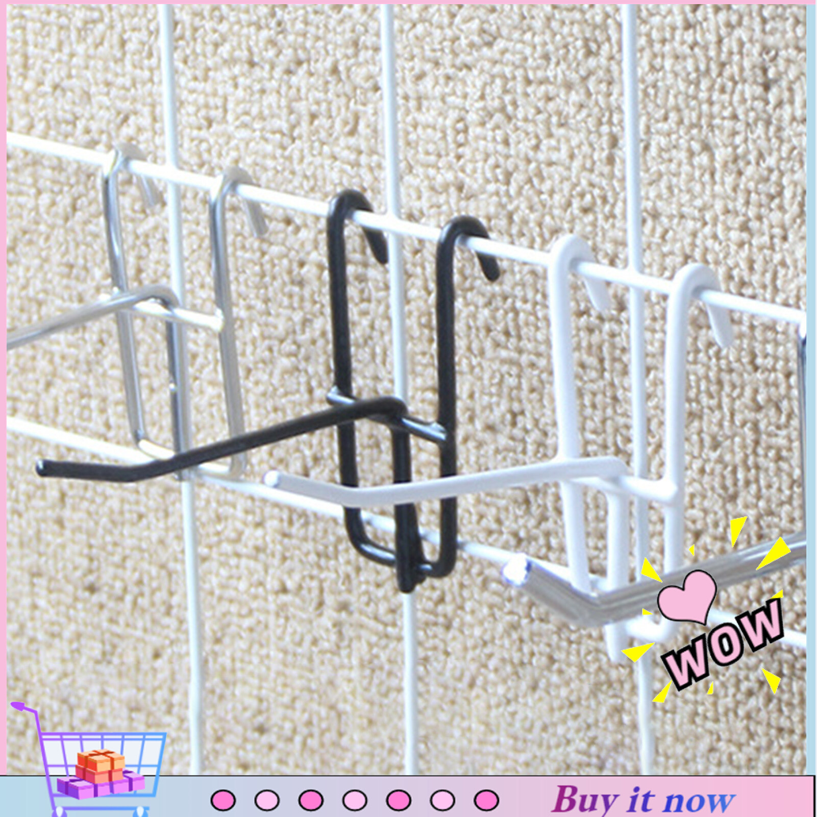 10 Hooks Shelf Hooks Grid Iron Hooks10Pcs Hooks Wear-Resistant Removable Metal Stable Mesh Panel Hangers For Home