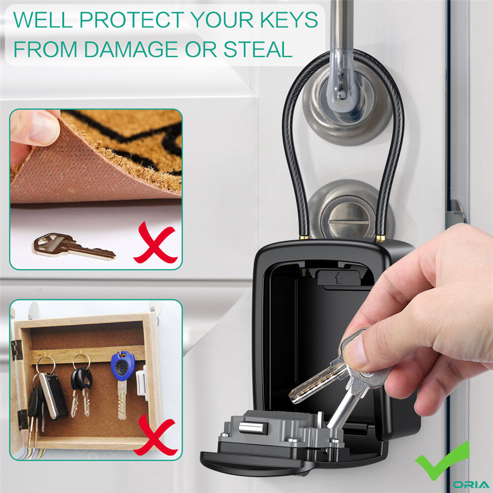 ORIA Key Lock Box 4 Digit Combination Wall Mounted Security Storage Lock Box, 5 Keys Capacity for House Key Storage Combo Door Locker
