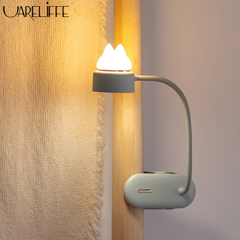 Uareliffe Cute Cat Lamp LED Desktop Lamp USB Rechargeable Folding Clip Light Three-speed Brightness Adjustable Study Reading Night Light Wide Illumination Range 360° Free To Swing Eye-protection Comfortable Lighting For Home Office Dorm