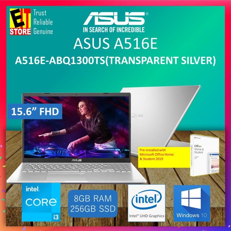ASUS LAPTOP 15 A516E-ABQ1300TS - TRANSPARENT SILVER (I3-1115G4/8GB DDR4/256GB SSD/W10/15.6 FHD/2YRS/OFFICE 2019) Malaysia