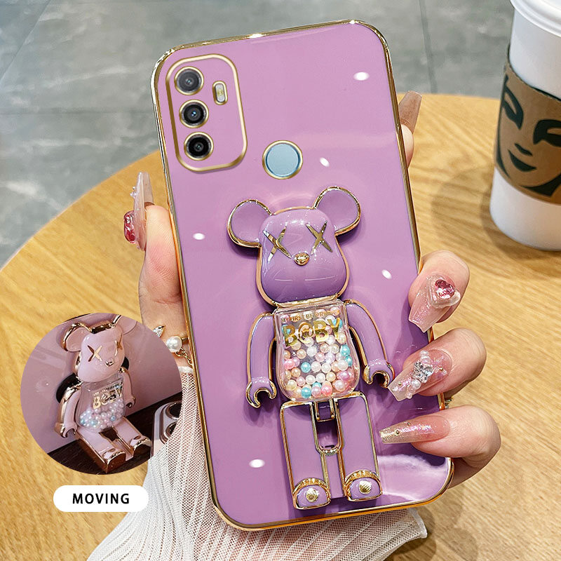 YBD 3D Candy Bear Bracket Phone Case For OPPO A53 A33 A32 High End Soft Silicone Material(Bracket Can Rotate)