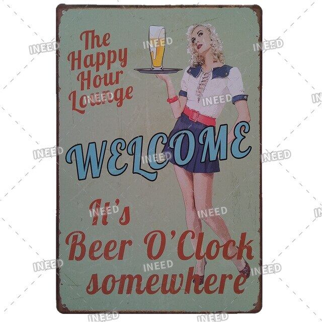 Beer Stickers Metal Tin Sign Vintage Beer Girl Poster For Coffee Bar