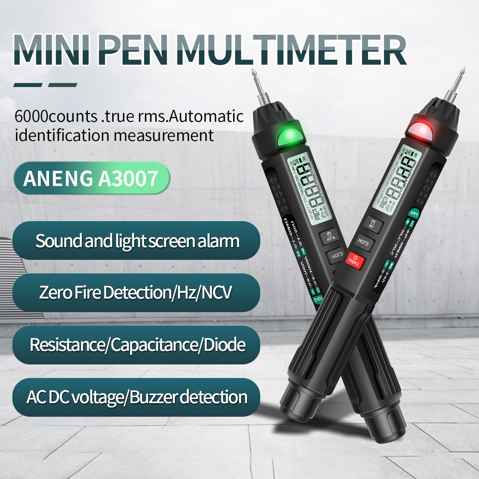 Bút Cảm Biến Thông Minh A3008/A3007, Vạn Năng 6000 Đếm Kỹ Thuật Số Vạn Năng Meter Tester Với Đèn Pin Đèn Nền Màn Hình LCD NCV Tự Động Tắt Nhiều Phụ Kiện Để Kiểm Tra Liên Tục Điốt Điện Dung Điện Trở Dòng Điện