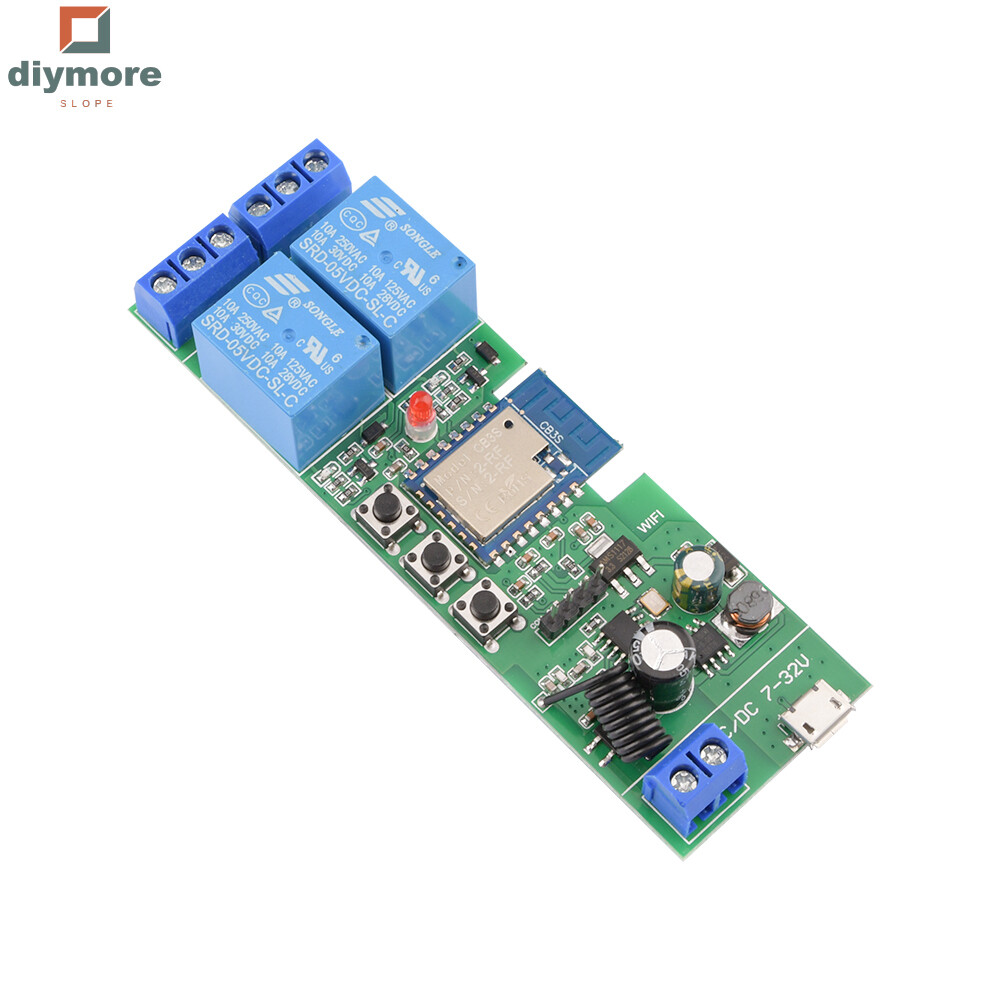 Ziqqucu  dốc USB5V/DC7-32V 4 chiều wifi Bộ hỗ trợ điều khiển từ xa mô-đun chuyển đổi hỗ trợ từ xa tuya ứng dụng điều khiển Wifi + 433Mhz điều khiển từ xa RF