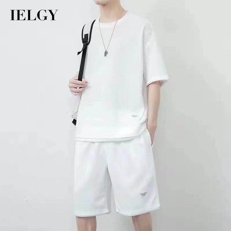 Ielgy men's t-shirt + shorts 6 colors loose two piece set