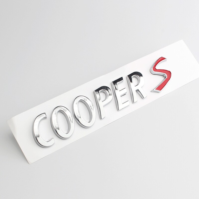 Letter emblem sticker for Mini cooper S logo Rear trunk badge English word sticker Silver