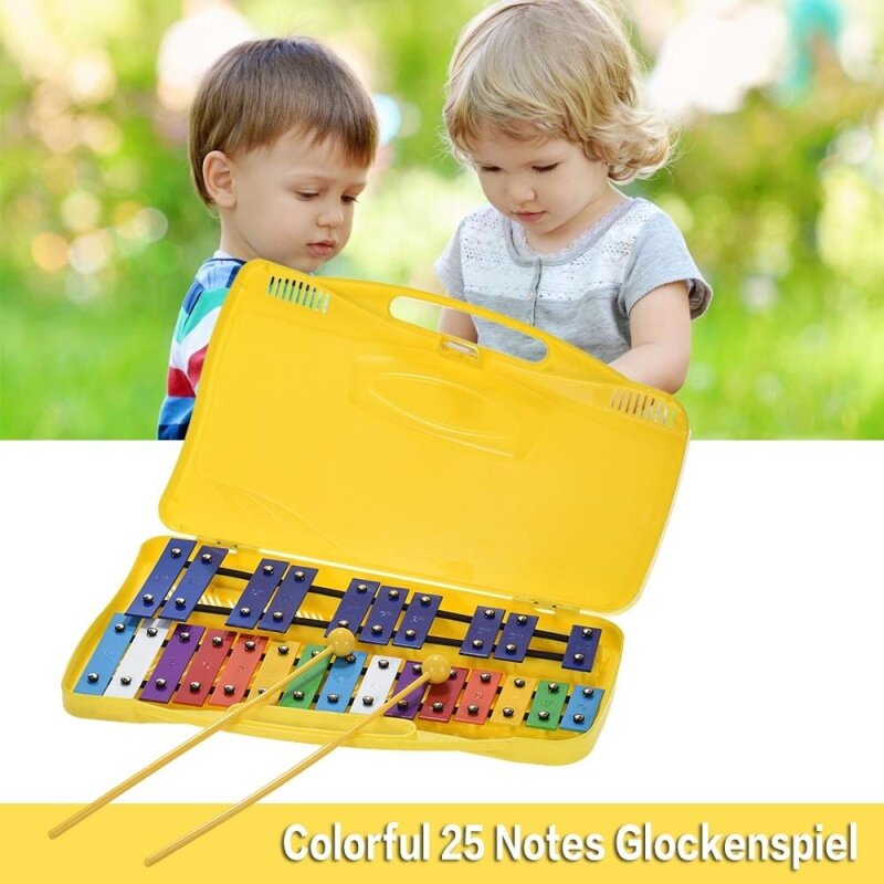 Colorful 25 Notes Glockenspiel Xylophone Percussion Rhythm Musical Educational Teaching Instrument Toy with 2 Mallets Handheld Case for Baby Kids Children