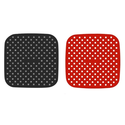 2x Reusable Air Fryer Liners - 7.5 Inch, Square, Silicone Air Fryer Basket Mats Air Fryer Accessories Red & Black