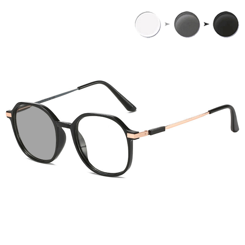 Photochromic Anti Radiation Glasses Women Men Anti Blue Light Computer Eyewear TR90 Elastic Temples Star Pattern Decoration Round Frame Clear Lens Eyeglasses