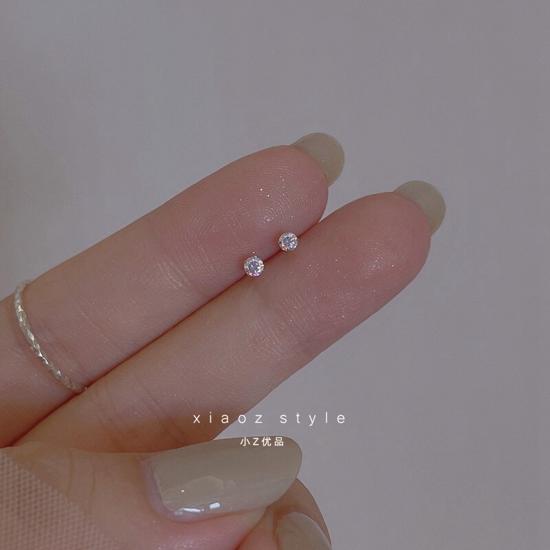 S925 Silver Super Flash Color Zircon Stud Earrings Simple Exquisite Mini Ear Bone Stud Accessories Gift