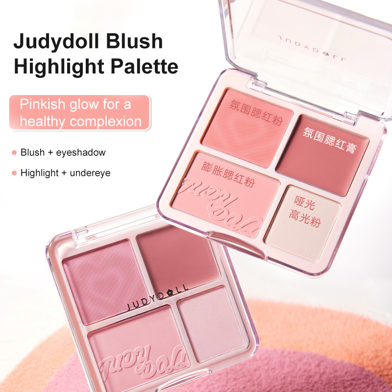 Bảng Phấn Má Hồng Bắt Sáng JUDYDOLL 4 Ô Tông Lì Đa Năng Mềm Mịn Trang Điểm Tự Nhiên Lâu Trôi