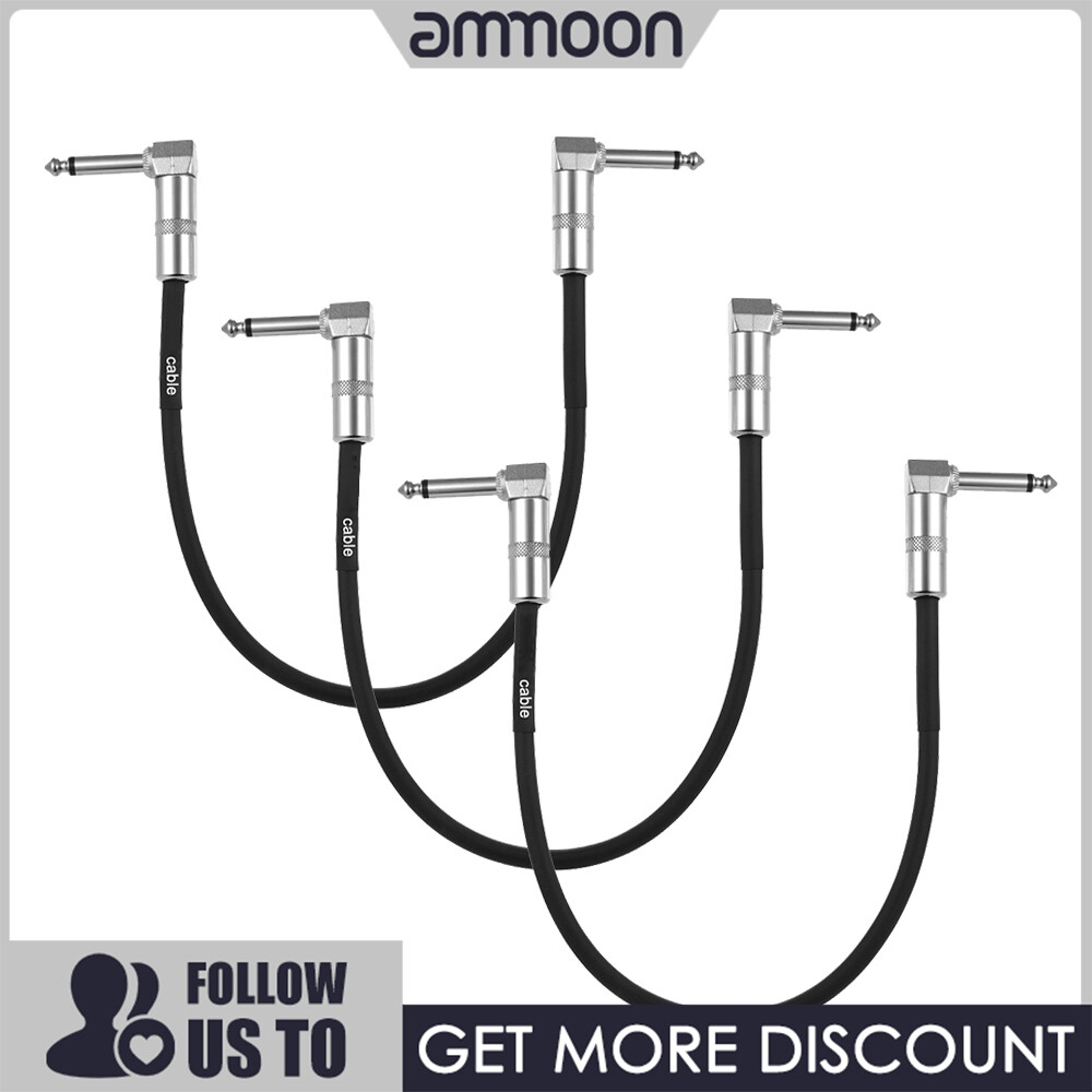 [ammoon]quà bí mật Bộ 3 Dây Cáp Nối Bàn Đạp Hiệu Ứng Ghi Ta, 30Cm/1.0ft Dài Với 1/4 Inch Áo Khoác PVC Màu Đen Phích Cắm Góc Phải Màu Bạc 6.35Mm