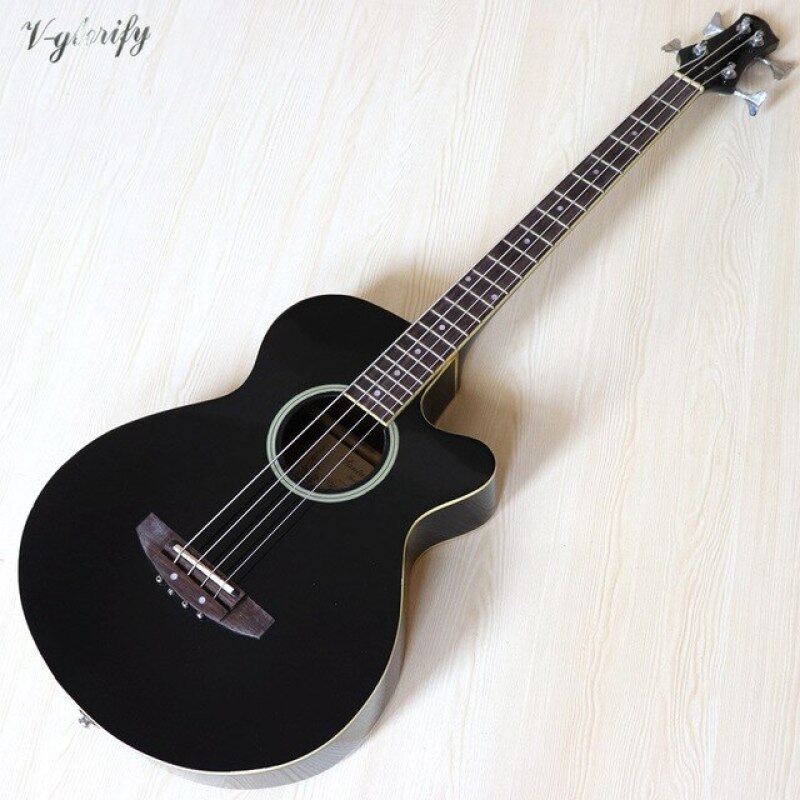 4 string electric acoustic bass guitar high gloss 43 inch natural color black color full size bass guitar with EQ Malaysia