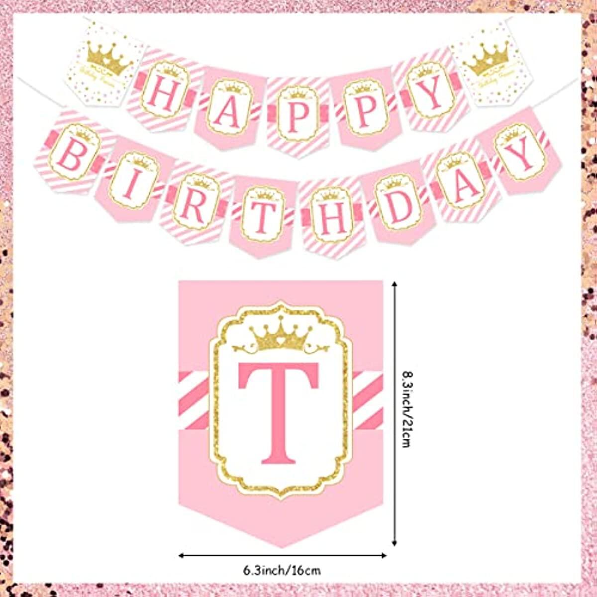 FANGLELAND Princess Birthday Banner for Girl, Pink and Gold Happy Birthday Banner Princess Theme, Little Princess Birthday Party Decorations for 1/2/3/4/5/6 Years Old Girl