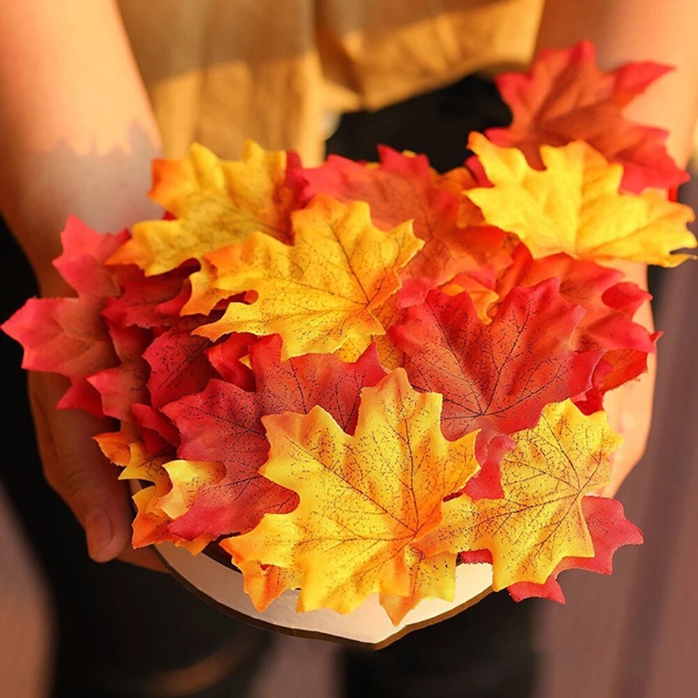 YESPERY 100pcs 6 colors Fall Silk Leaves Wedding Favor Autumn Maple Leaf Decorations