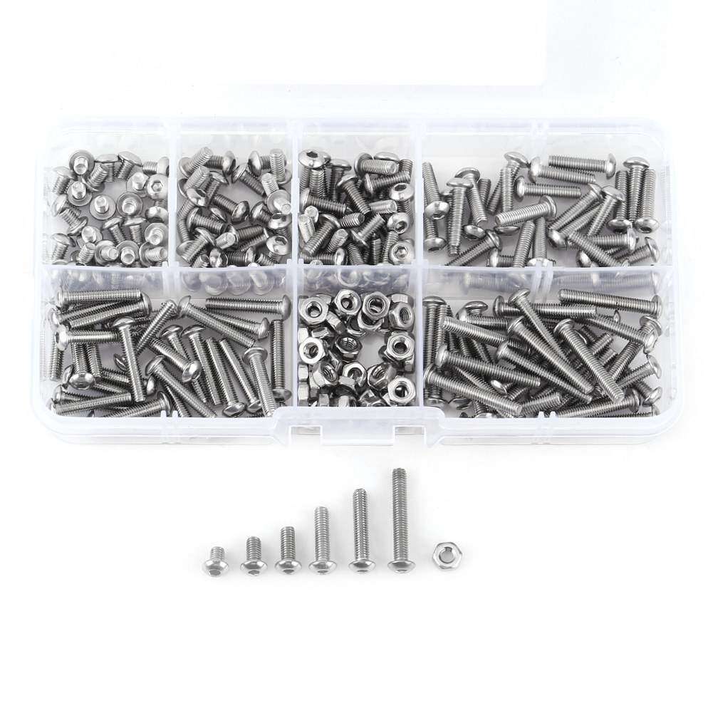 230 Cái Ốc Vít Đầu Nút Lục Giác SS304 Thép Không Gỉ M3 Bu Lông Và Đai Ốc, Có Hộp