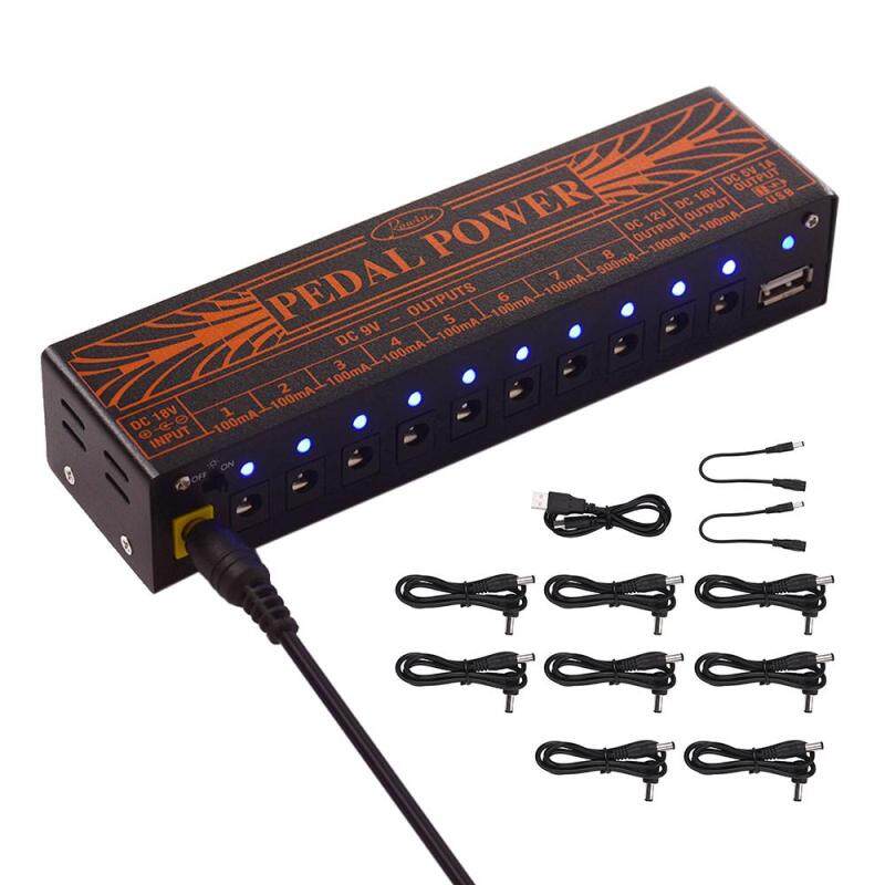 Rowin Compact Size Guitar Effect Power Supply Station 10 Isolated DC Outputs for 9V 12V 18V Guitar Effects with 5V USB Output
