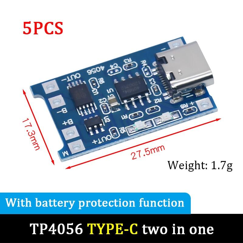 5 pcs micro usb 5v 1a 18650 tp4056 lithium battery charger module charging board with protection dual functions 1a li-ion