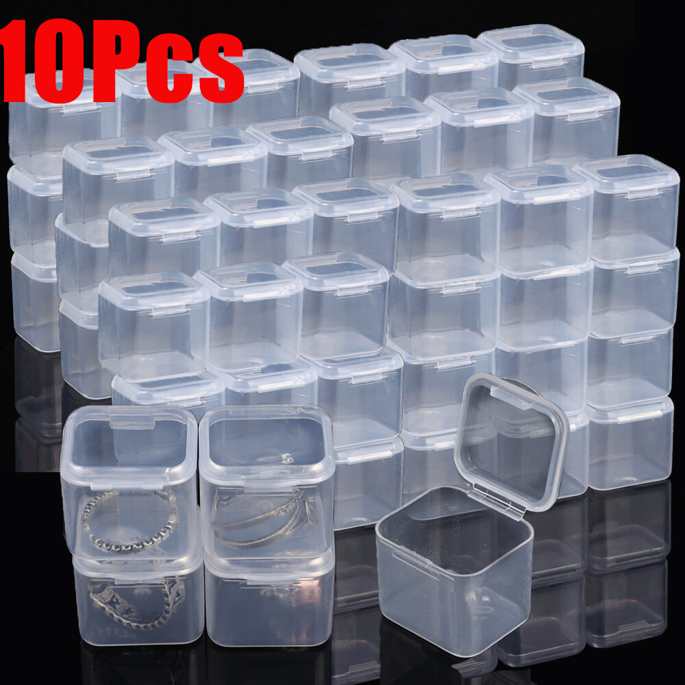 10Pcs Mini Storage Box Transparent Square Plastic Box Earrings Jewelry Packaging Storage Small Square Box Jewelry Organizer