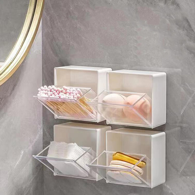 【Coral】💖【HOT SALE】🎈🎈 Wall Mounted Storage Box Clamshell Design Plastic Cotton Swab Storage Holder