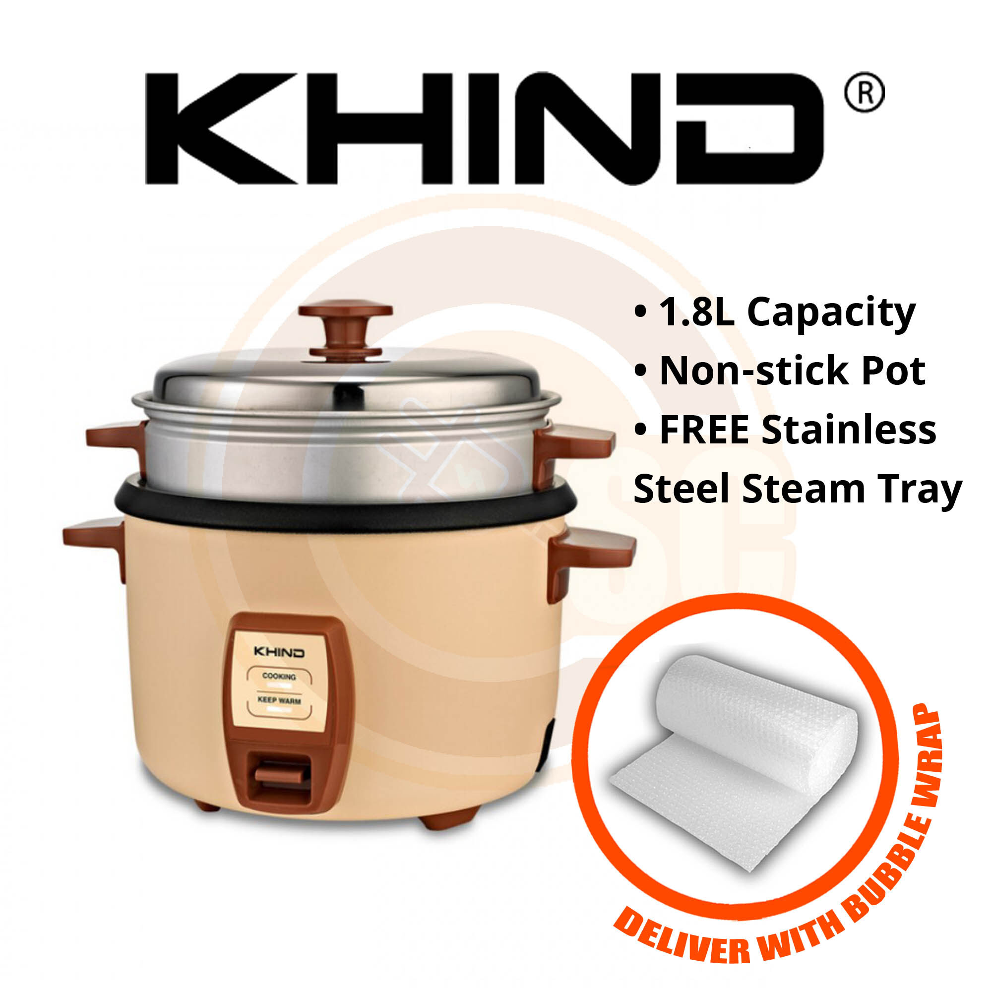 [BUBBLE WRAPPED!] KHIND 1.8L CONVENTIONAL RICE COOKER WITH STEAM TRAY