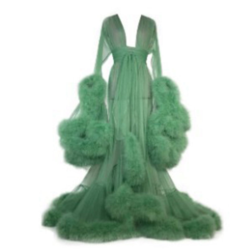 Fuzzy Royal Robe Sale】 Hollywood Fuzzy Robe สำหรับเตียงเวลา Flared แขน Tailing ชุด Tulle ...