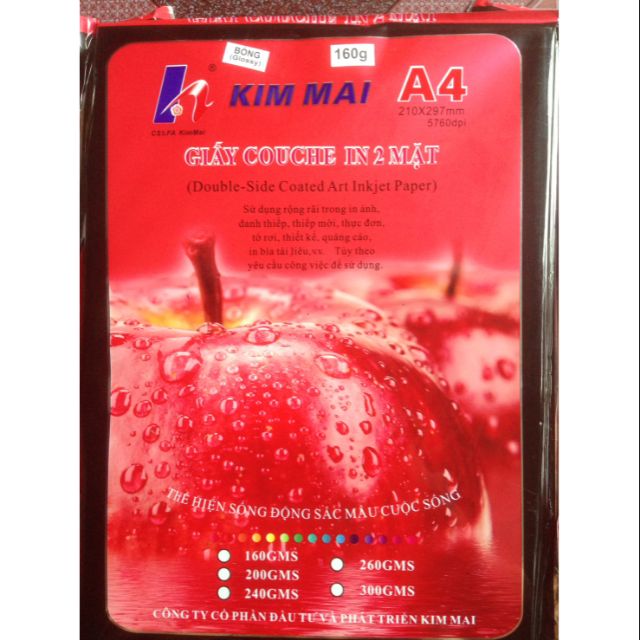 Giấy in ảnh couche 2 mặt bóng 160g kim mai