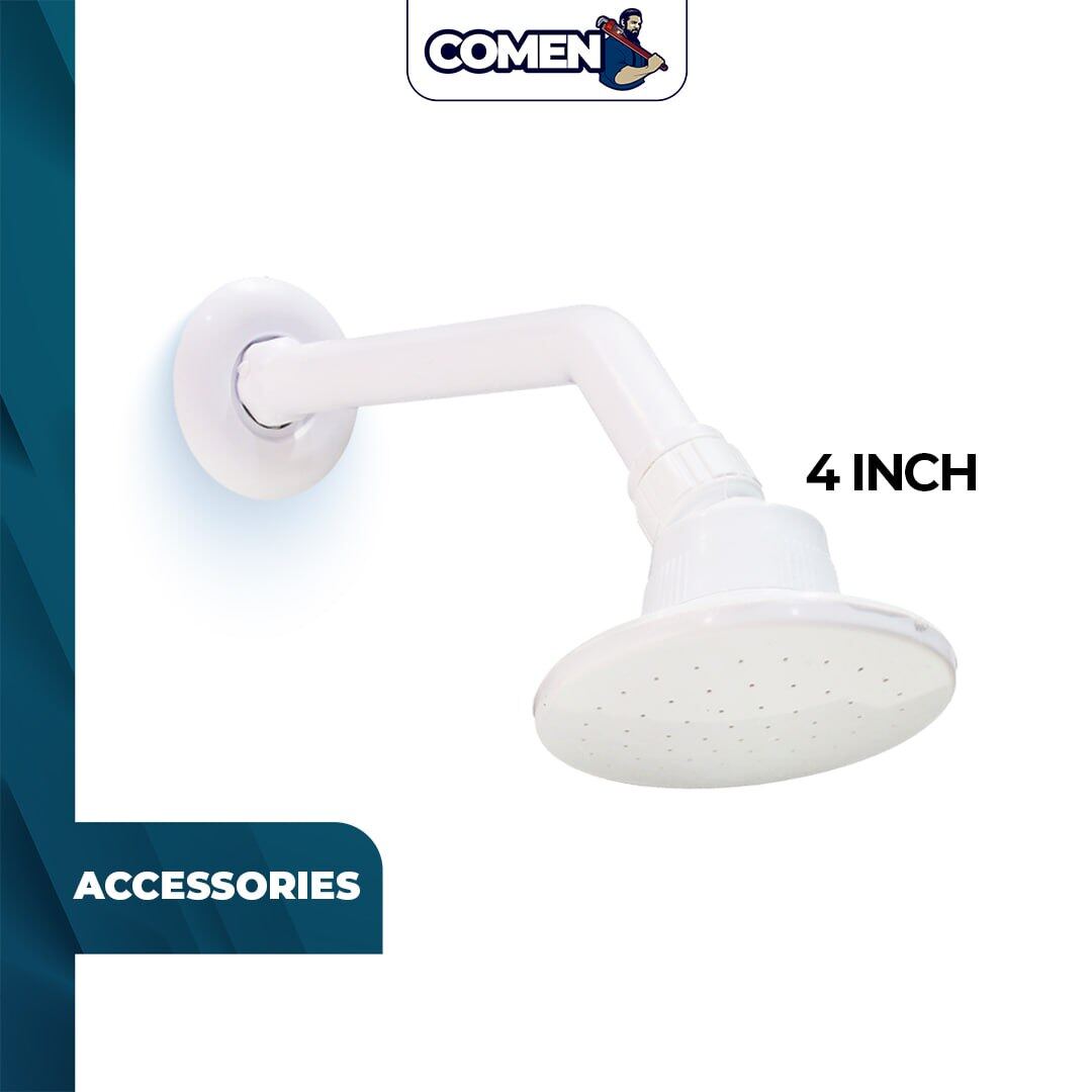 TECHPLAS Shower Head & Shower Arm Set 4 Inch Wall Mounted PVC Bathroom
