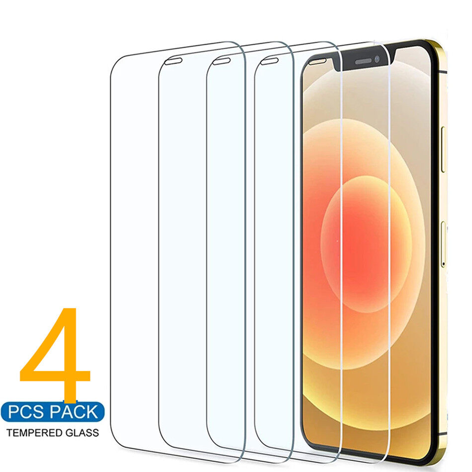 4Pcs Protective Glass For iPhone 13 Pro Max HD Front Safety Glass Screen Protector Film For iPhone 11 12 Pro Max X XR XS Max 6s 6 7 8 Plus Clear Tempered Glass For iPhone 13 Mini 12 Mini