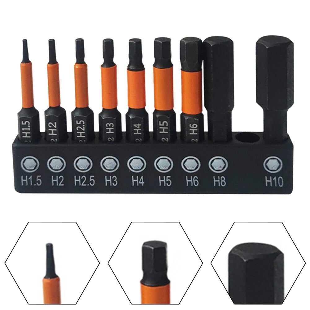 Toolstar 50mm Length Screwdriver Bits 9pcs Set Alloy Steel Black Hex Screwdriver Bit